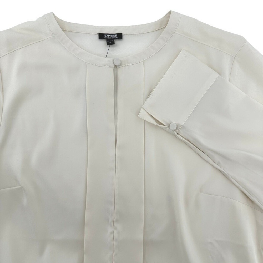 Express Relaxed Portofino Womens Med Cream Pleated Button Blouse NEW‎ W/ TAG!